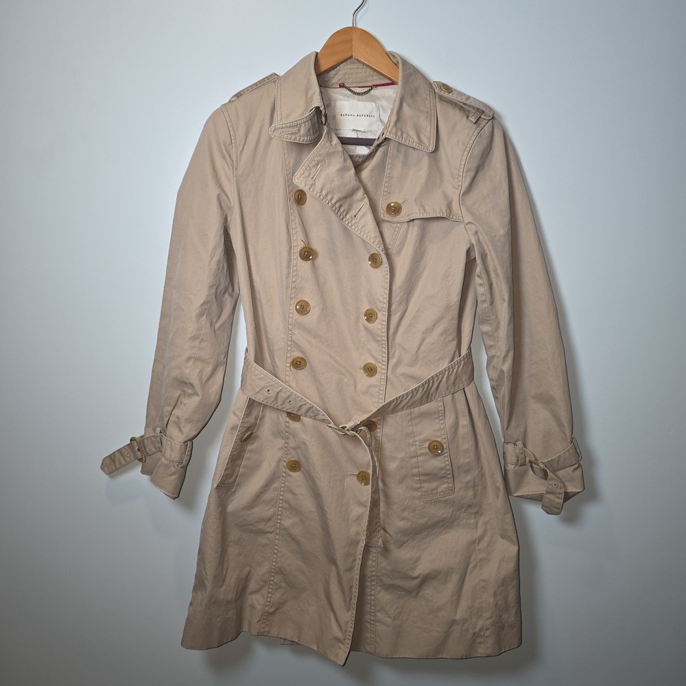 BANANA REPUBLIC Womens Trench Coat With Belt Beige Double Breasted M petite